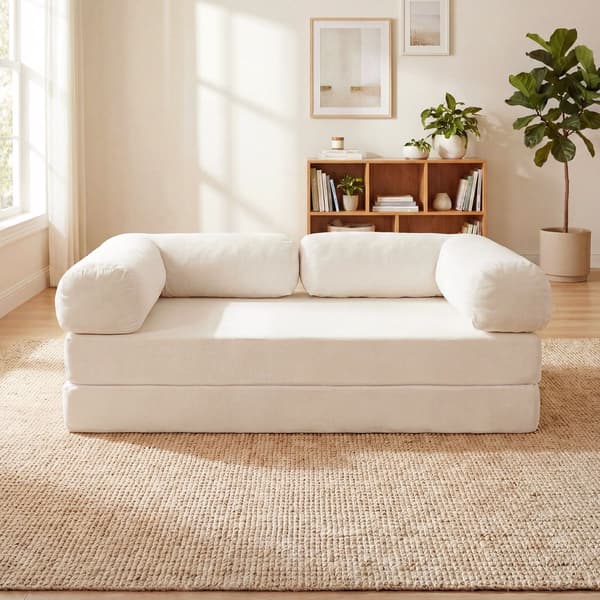 Fällbar bäddsoffa, 4-i-1 manchester, beige