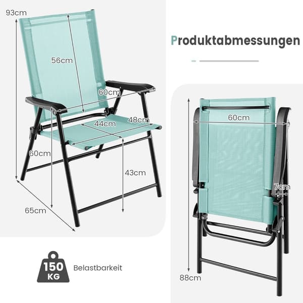 4-delte foldbare havestole med armlæn, mintgrøn