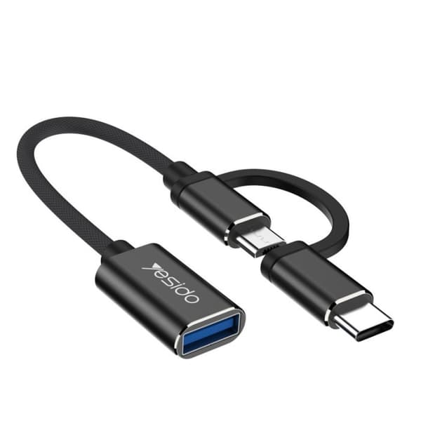 Yesido 2-in-1 USB-A - USB-C/Micro USB OTG -sovitin, 10 cm