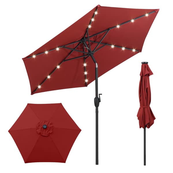 230 cm terrasseparasol med LED-solcellelys og håndsving