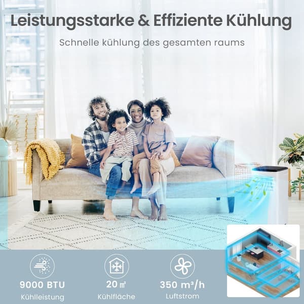 Bärbar luftkonditionering 9000 BTU, 4-i-1, Smart Control