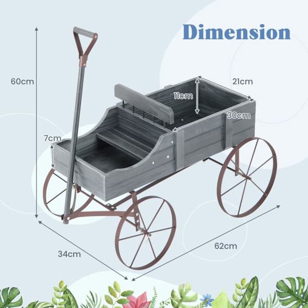 Trævogn med hjul, 2 sektioner, grå