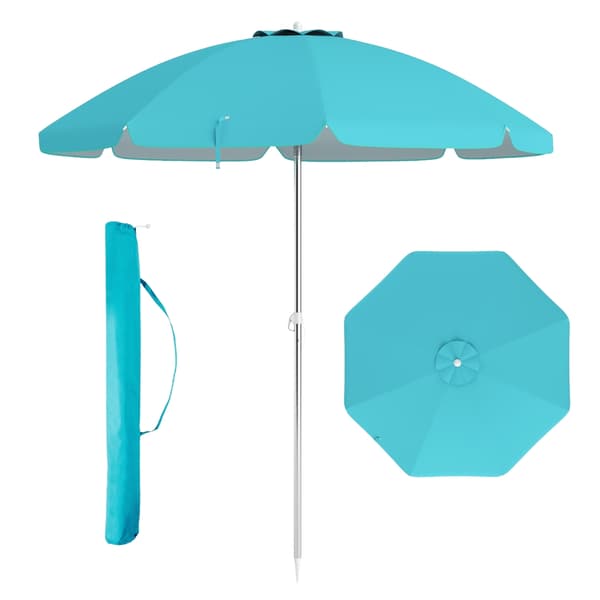 Strandparasoll 198 cm, trykknappvippe, sandankerpose