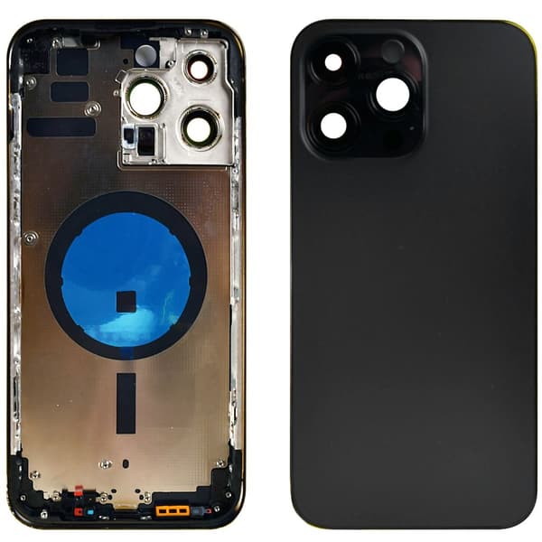 iPhone 14 Pro Glasbagcover med Ramme - Sort