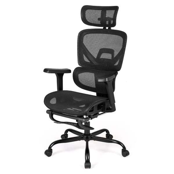 Ergonomisk kontorstol i net med fodstøtte, sort
