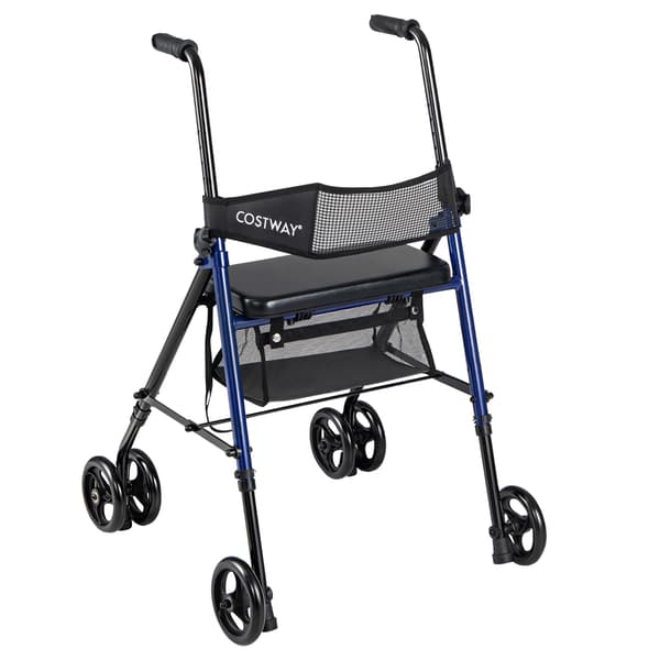 Sammenklappelig rollator med sæde, justerbar højde, blå