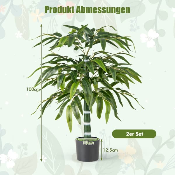 Konstgjord bambuväxtset, 100 cm, med kruka, 2-pack
