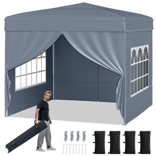 10x10 pop-up telt med 4 sidevegger, grått