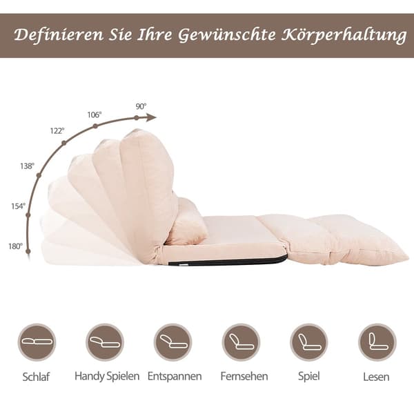 Justerbar golvbäddsoffa med 2 kuddar, beige