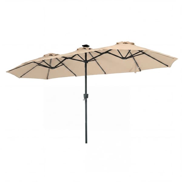 4,3 m dobbeltsidet terrasseparasol, solcelledrevne LED-lys, beige