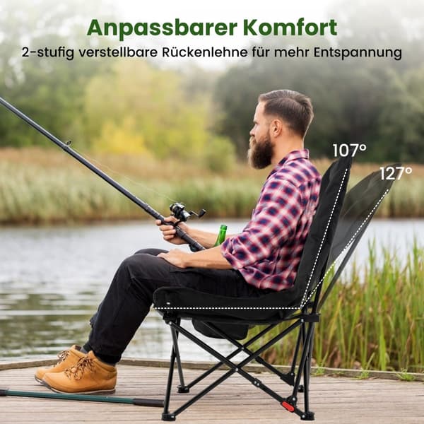 Hopfällbar campingstol, Justerbart ryggstöd, Sidoficka