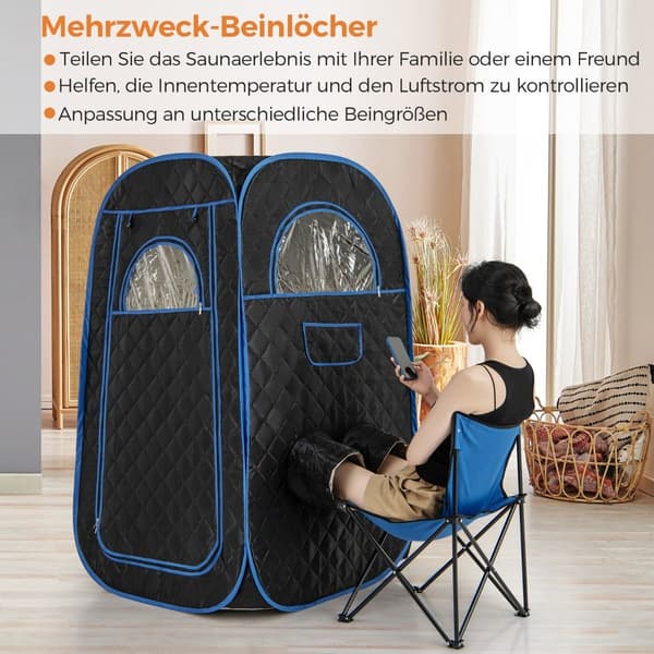 Bærbar hjemmesauna med 3L dampgenerator, sort