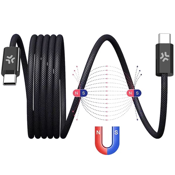 USB-C magnetisk flätad kabel, 60W, 1m, svart