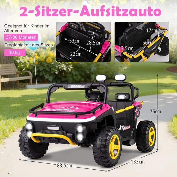 24V elektrisk åkbil för barn, 2-sits, rosa