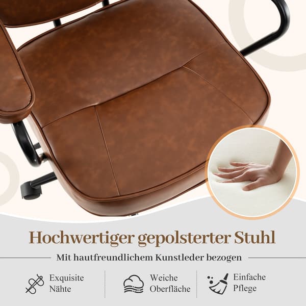 Ergonomisk kontorstol, justerbar, brunt kunstlæder