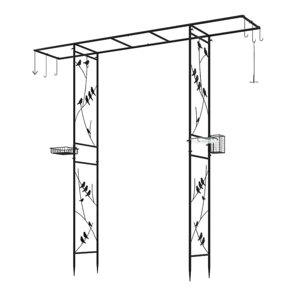 Havebue med fuglefoder og vandskål, sort, 213 cm