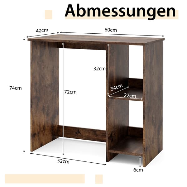 Lite databord med 2 hyller, 80x40x74 cm, brun