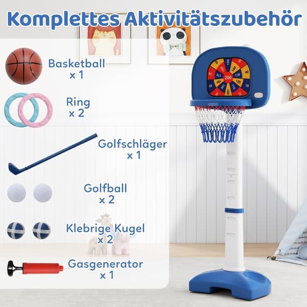 Justerbart 4-i-1 børnebasketballkurvsæt med tilbehør