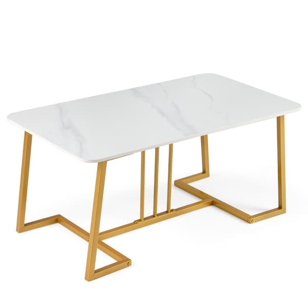 Soffbord Konstmarmor 90cm Metallram Vitt Guld