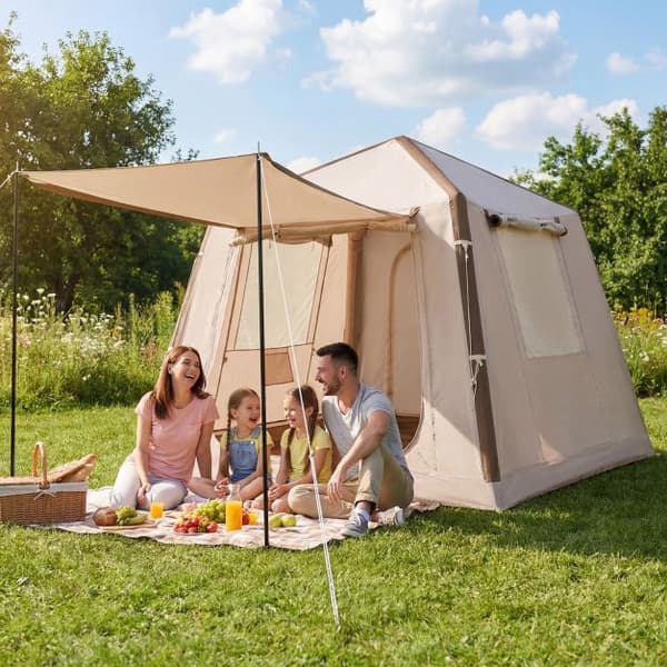 Uppblåsbart campingtält, 2-4 personer, pump, bärväska