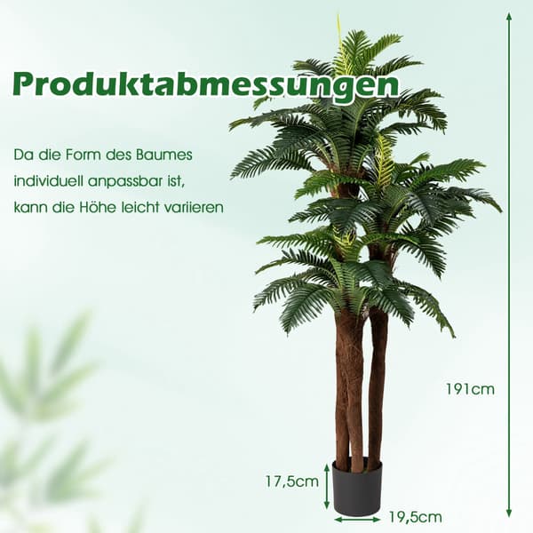 Kunstig palmetresett med justerbare blader, 191 cm