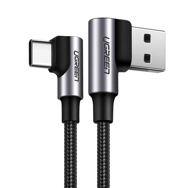 Ugrønn vinklet USB-A til USB-C-kabel 3A, 2m - Grå