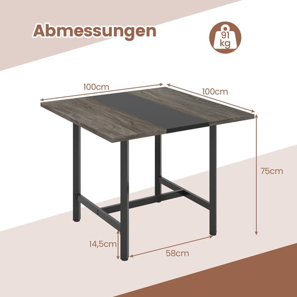 Firkantet konferencebord, metalstel, plads til 4, grå