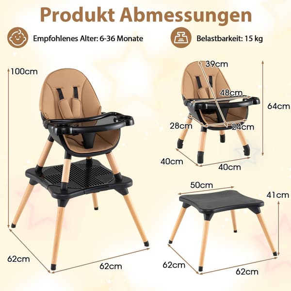 6-i-1 konvertibel barnstol med dubbel bricka