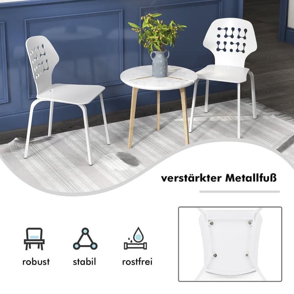 Metallmatstolar, set om 4, vit, ergonomiskt ryggstöd