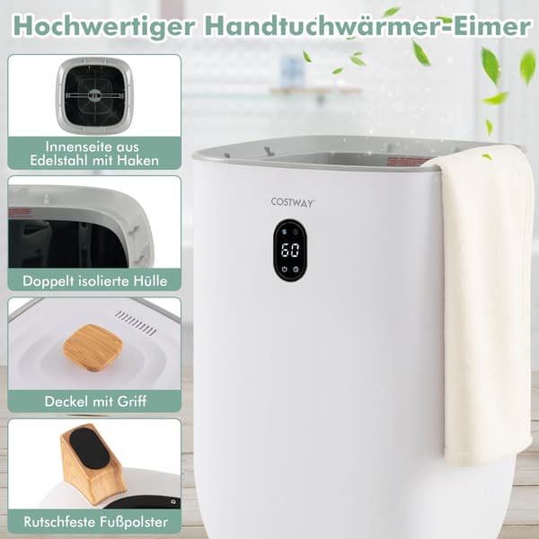 Elektrisk handdukstork, 35 liters kapacitet, timer, vit