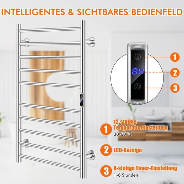 Elektrisk handdukstork, 10 streck, timer, överhettningsskydd