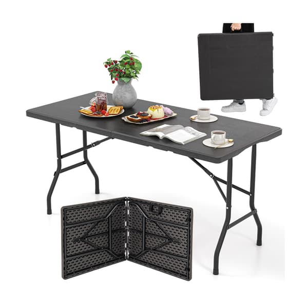 Hopfällbart picknickbord, HDPE träådring, 152x70cm