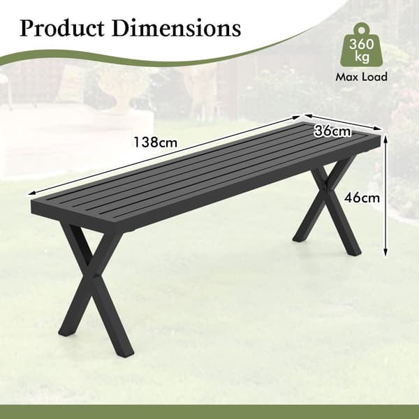 Utendørs metallbenk, 2-seter 138 cm, X-bens lamellsete