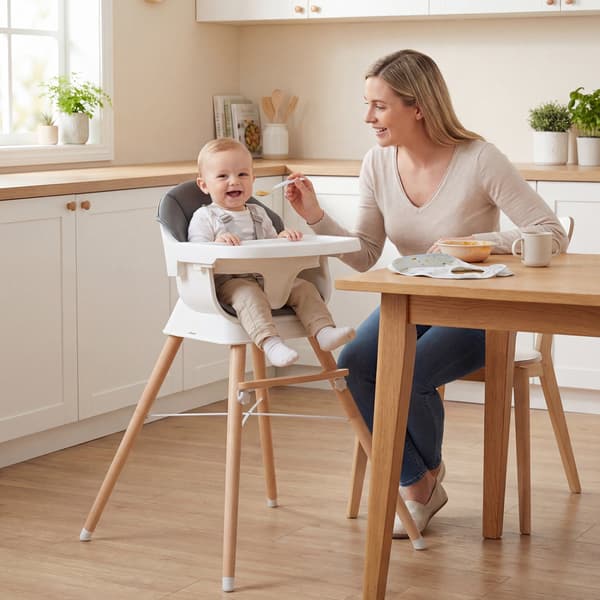 Barnstol, justerbar bricka, 5-punktssele, grå