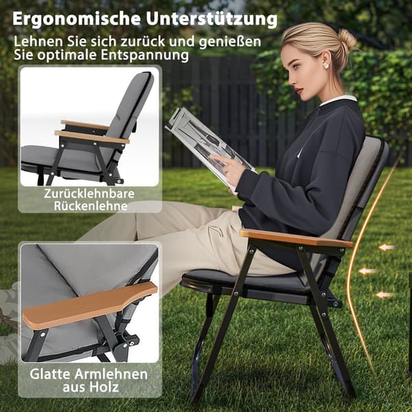 Sammenleggbare campingstoler med pute og sidelomme