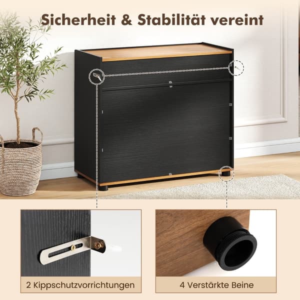 Sort træskænk med skuffe og 2 døre, 80 cm