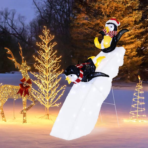 Julepingvin-rutsjebanedekoration, 130 LED, 120 cm