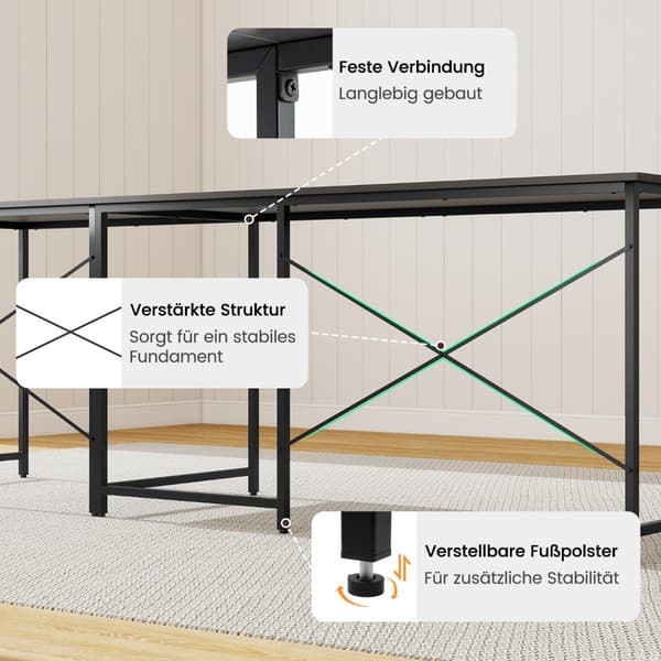 Vendbart L-formet skrivebord med ladestasjon, grå