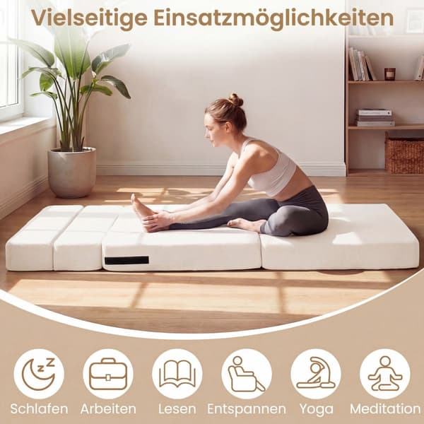 3-i-1 Chenille bäddsoffa med 2 kuddar, beige