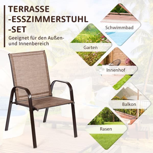 Trädgårdsstolset för utomhusbruk, metallram, brun, 2-pack