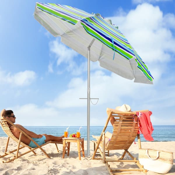 Strandparasoll 198 cm, vippefeste, sandanker, bæreveske