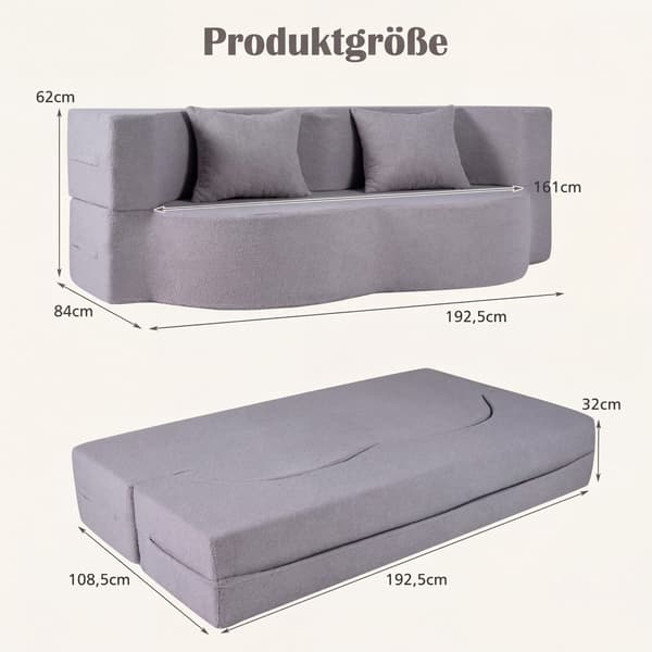 Sovesofa, teddyfleece, 192,5 cm, hvit