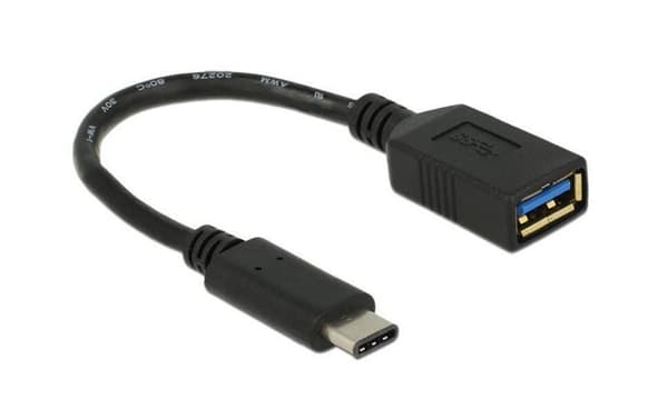Delock USB-C uros - USB-A naaras -sovitin, 15 cm - musta