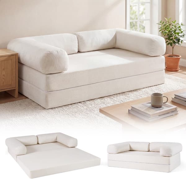 Sovesofa med foldefunktion, 4-i-1 fløjlsbukser, beige