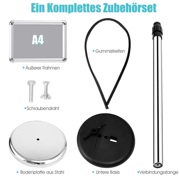 Justerbart A4-skyltställ, roterande display, silver