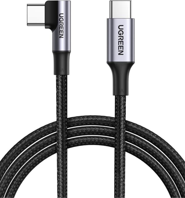 UGREEN USB-C til USB-C vinklet hurtigladekabel 60W PD, 3m - svart