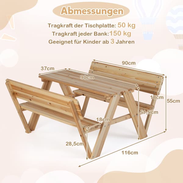 Barnepiknikbordsett med benker, heltre