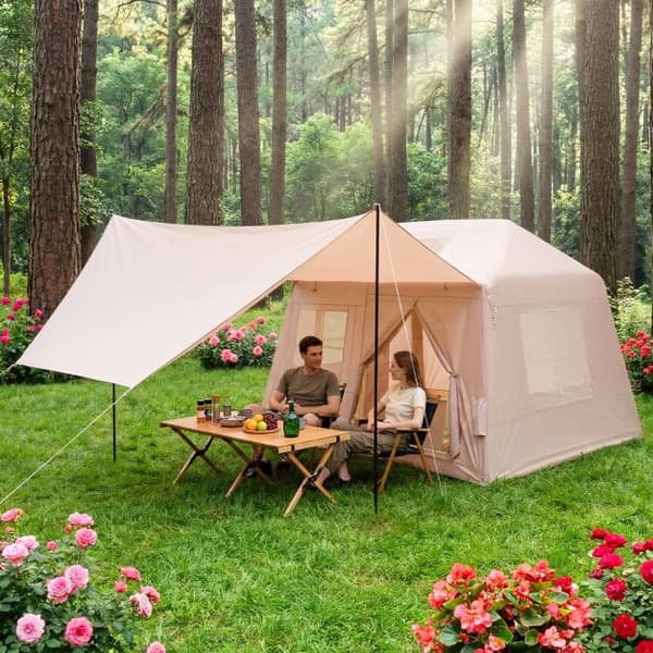 Uppblåsbart campingtält, 4–6 personer, pump, tak