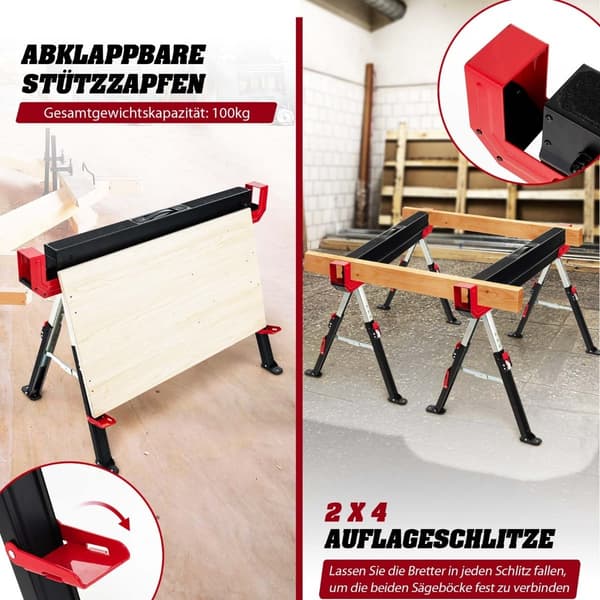 Justerbart, foldbart savbukkesæt, stål, 2-pak, 61,5–82,7 cm