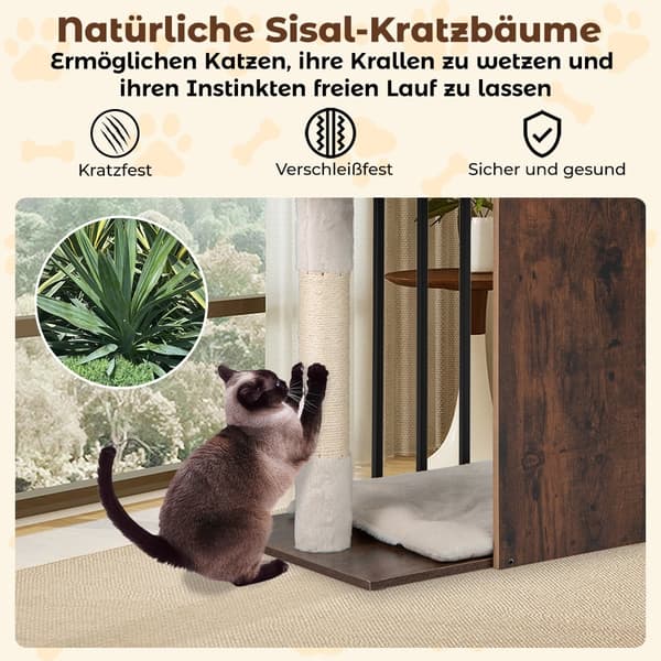 Kradsetræ med sisalstolper, 4 platforme, bolde, hynder